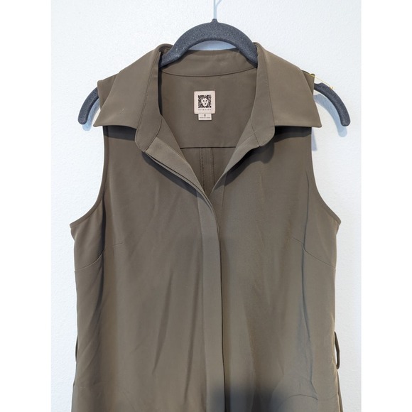 Anne Klein Belted Shift Dress Button Down V Neck Clay Brown Beige Tan - Picture 4 of 5